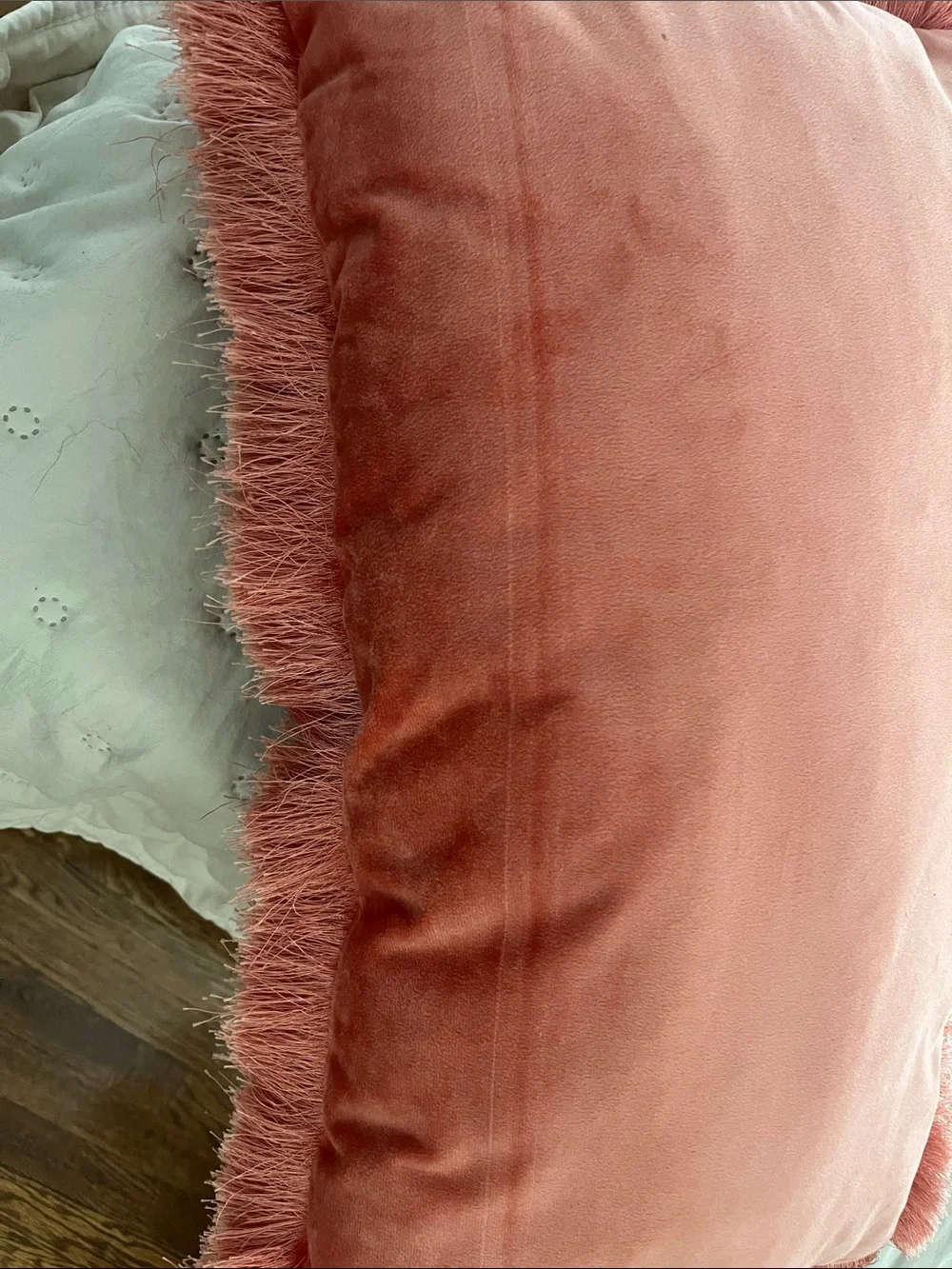 Fringed Peach Pillow 22-inches by 11 inches